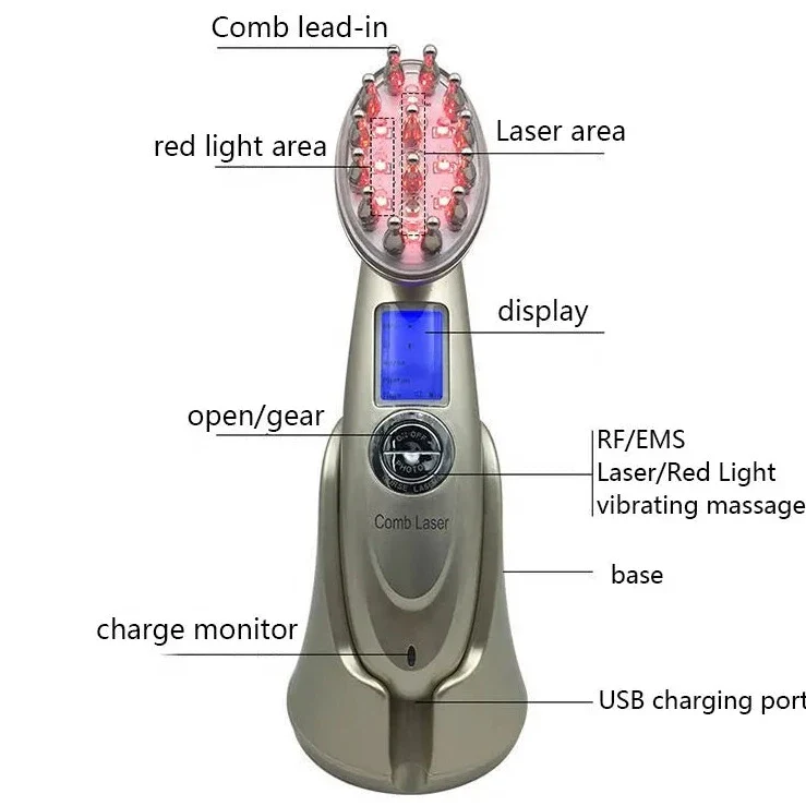 Red Led Light Therapy Comb • RF EMS Scalp Relax Massager • Hair Scalp Massage Comb - Image 3